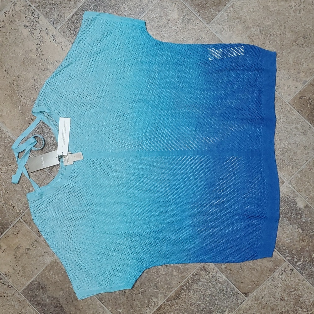 Chico's Mesh Flattering Balayage Blue Short Sleeve Shirt Top